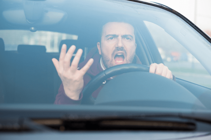 Rude man driving his car and arguing a lot; Road Rage Understanding and Mitigating a Growing Concern on Our Roads