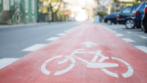 Dedicated bicycle lane marking showing do cyclists have to obey traffic laws applies to bike paths