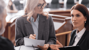 Attorney consulting with client about what is the best thing to say in court for traffic violation defense