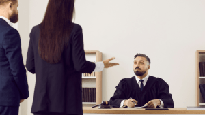 Attorney presenting what to say in traffic court before judge during hearing