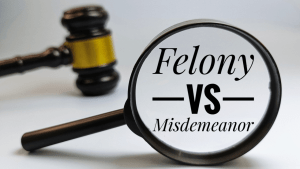 Magnifying glass examining felony vs misdemeanor DUI under state laws with gavel in background